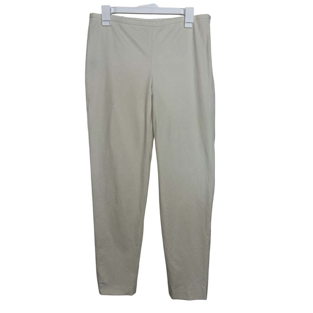 J McLaughlin Cream Flat Front Straight Leg Stretch Trousers 8 Office Preppy